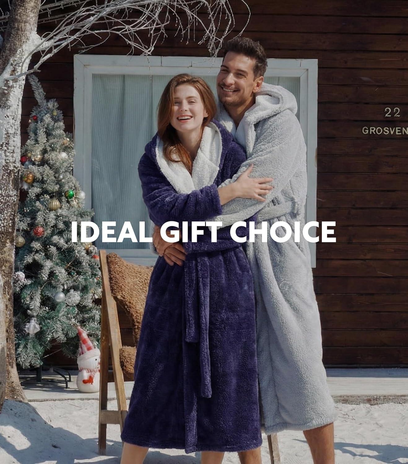 imageDAVID ARCHY Plush Robes for Women Warm Thick Fleece Fluffy Luxury Cozy Soft Hooded Bathrobe Winter House Full LengthAdeep Grape Purple