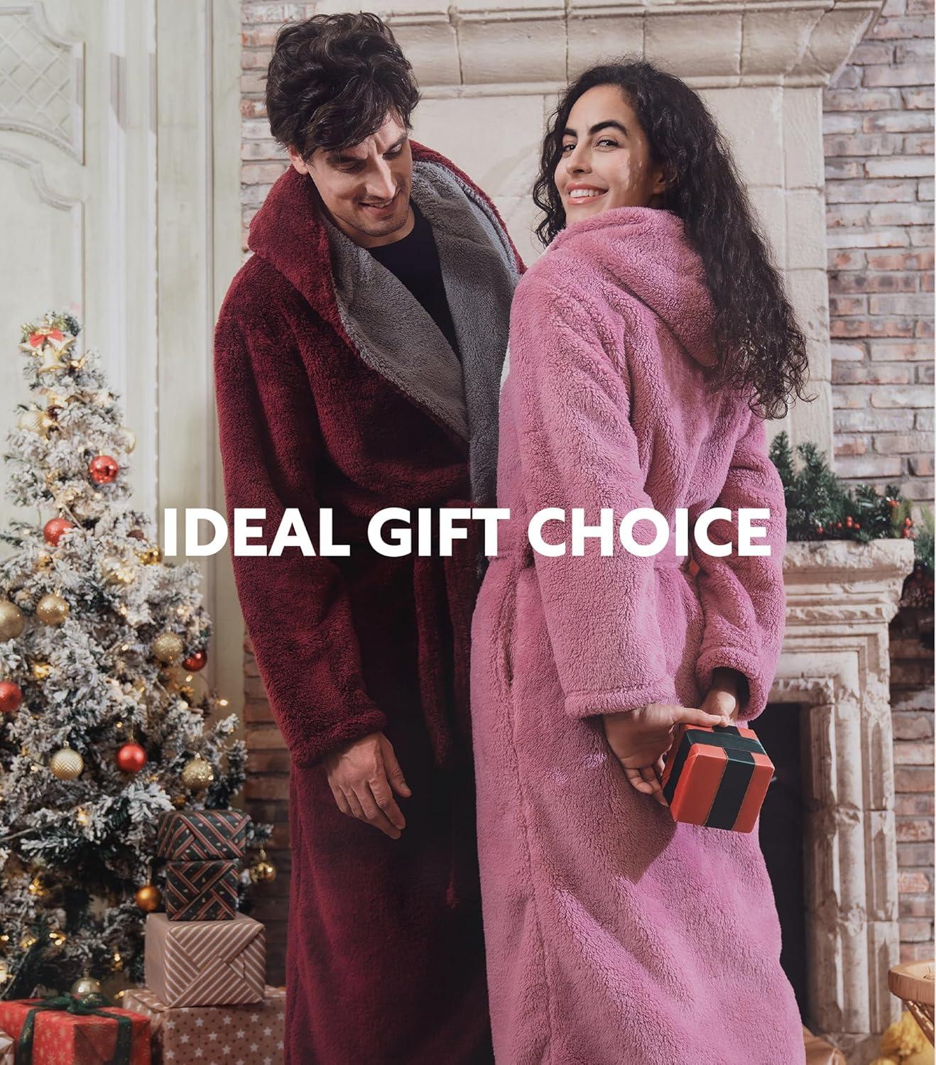 imageDAVID ARCHY Plush Robes for Women Warm Thick Fleece Fluffy Luxury Cozy Soft Hooded Bathrobe Winter House Full LengthAlight Purple