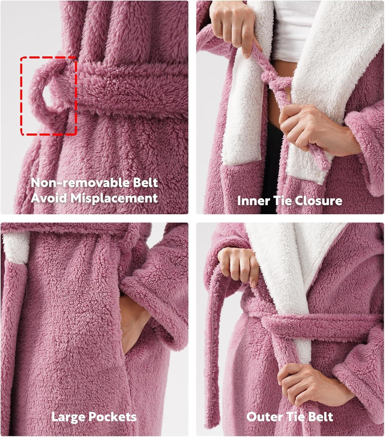 imageDAVID ARCHY Plush Robes for Women Warm Thick Fleece Fluffy Luxury Cozy Soft Hooded Bathrobe Winter House Full LengthAlight Purple