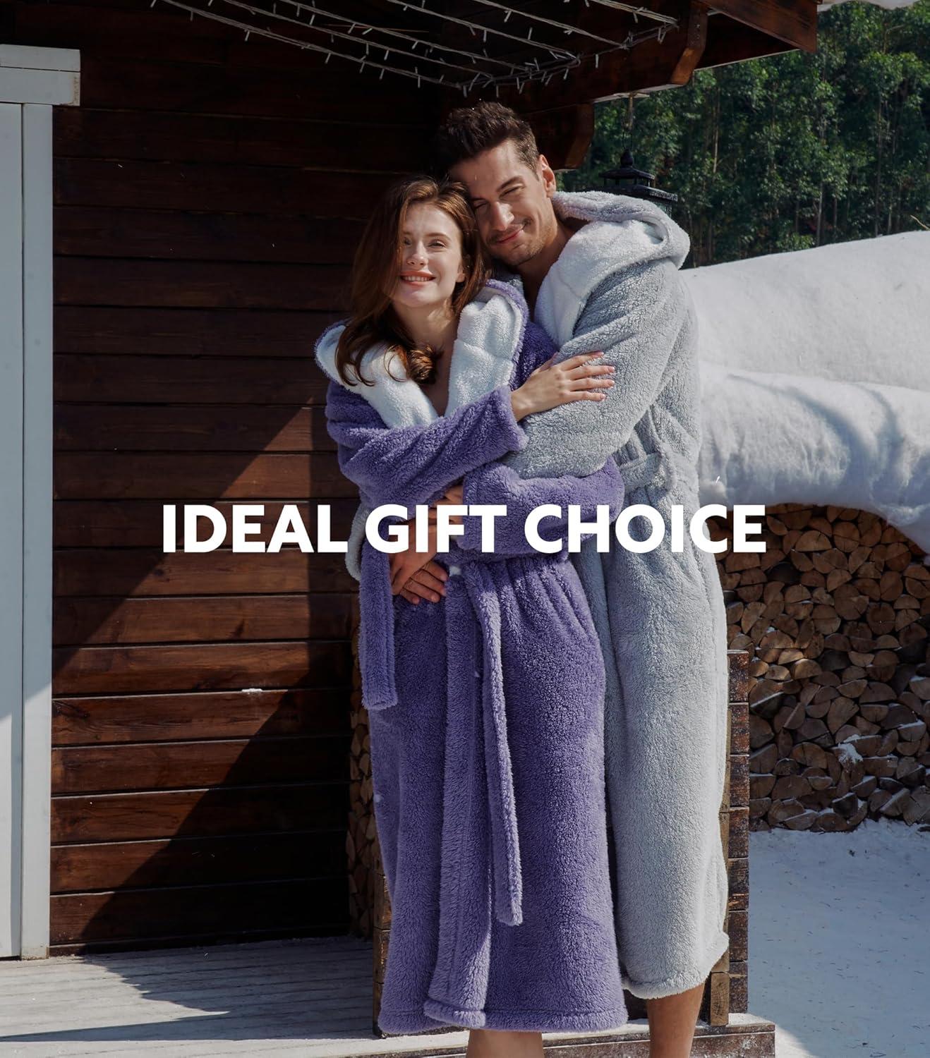 imageDAVID ARCHY Plush Robes for Women Warm Thick Fleece Fluffy Luxury Cozy Soft Hooded Bathrobe Winter House Full LengthApurple Grey