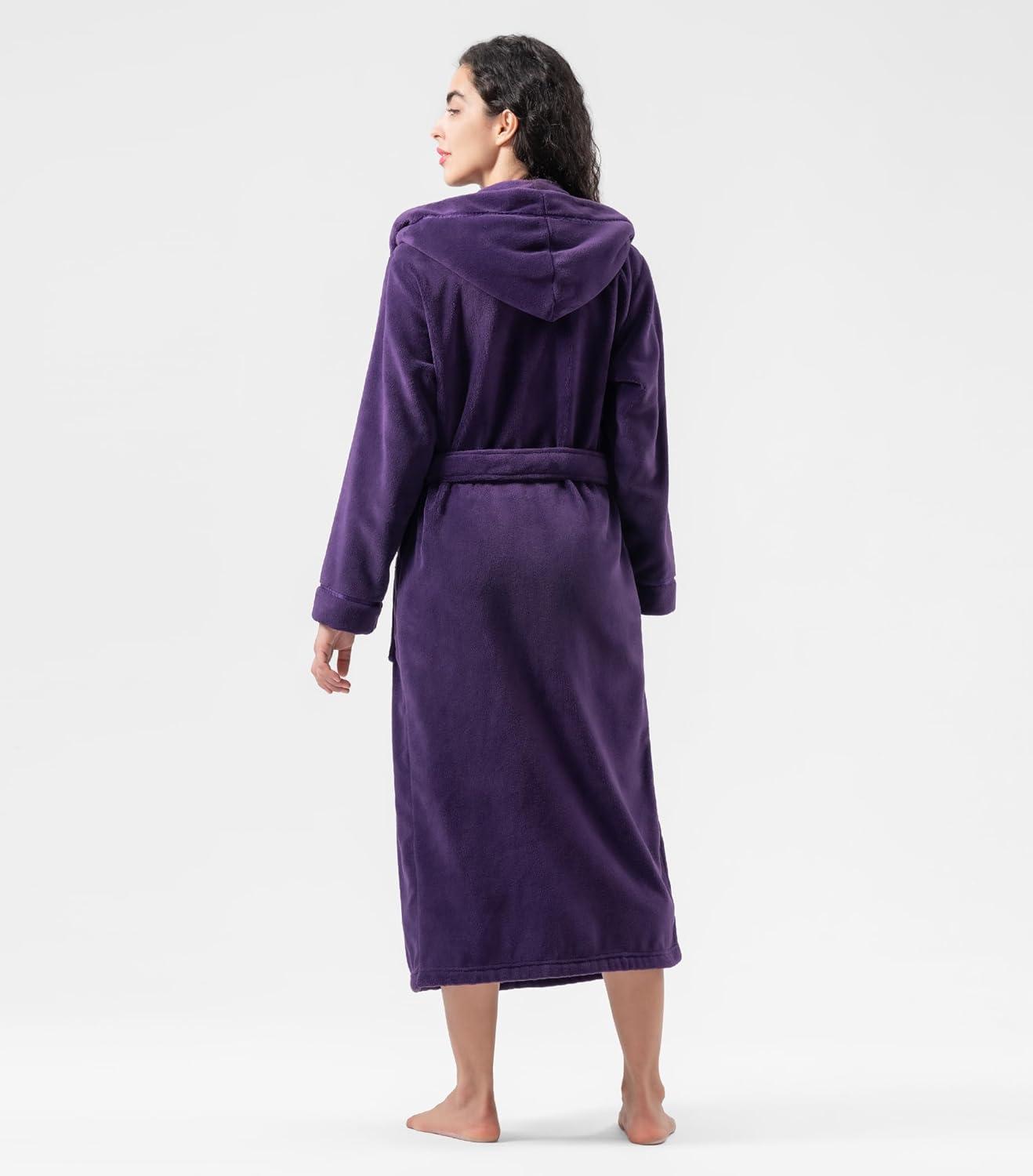 imageDAVID ARCHY Plush Robes for Women Warm Thick Fleece Fluffy Luxury Cozy Soft Hooded Bathrobe Winter House Full LengthBdeep Grape Purple