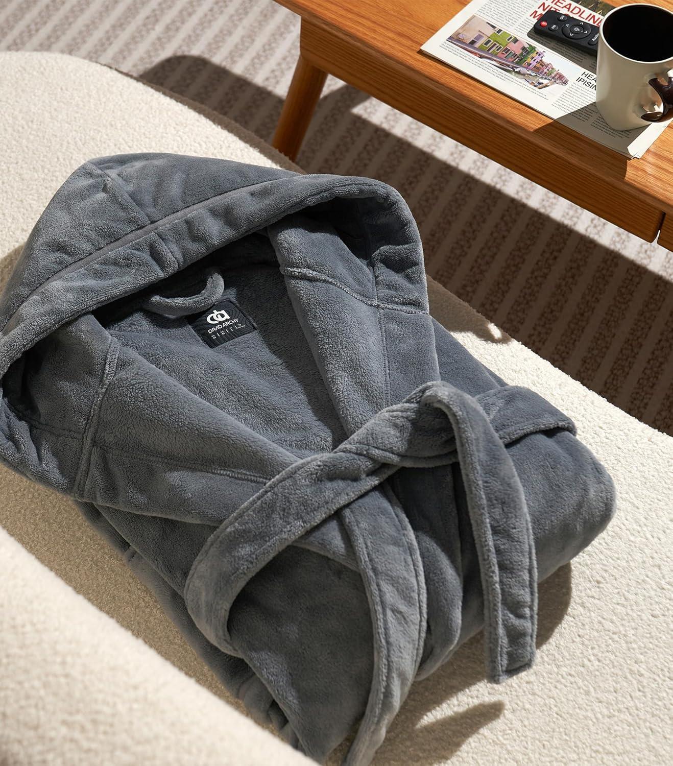 imageDAVID ARCHY Plush Robes for Women Warm Thick Fleece Fluffy Luxury Cozy Soft Hooded Bathrobe Winter House Full LengthBdesert Brown