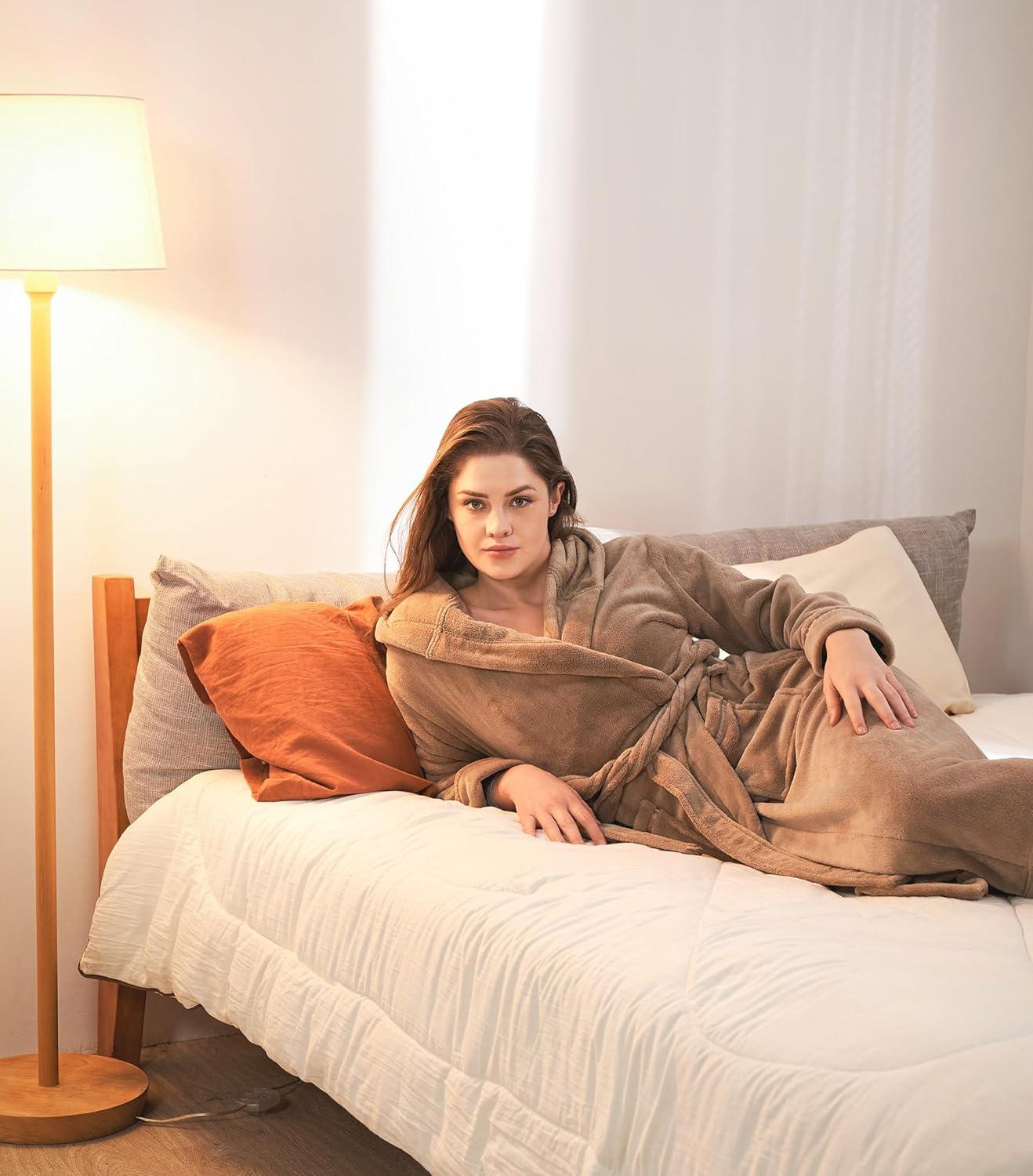 imageDAVID ARCHY Plush Robes for Women Warm Thick Fleece Fluffy Luxury Cozy Soft Hooded Bathrobe Winter House Full LengthBdesert Brown