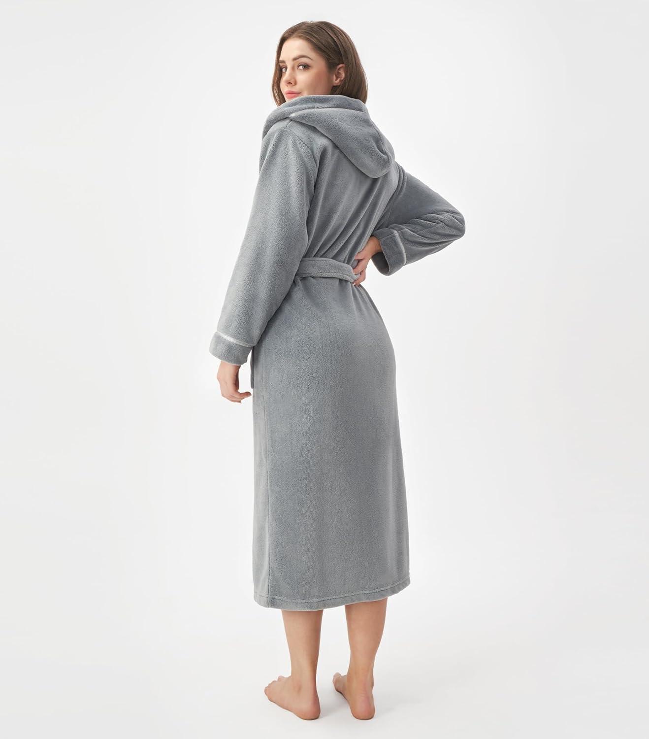 imageDAVID ARCHY Plush Robes for Women Warm Thick Fleece Fluffy Luxury Cozy Soft Hooded Bathrobe Winter House Full LengthBmedium Grey