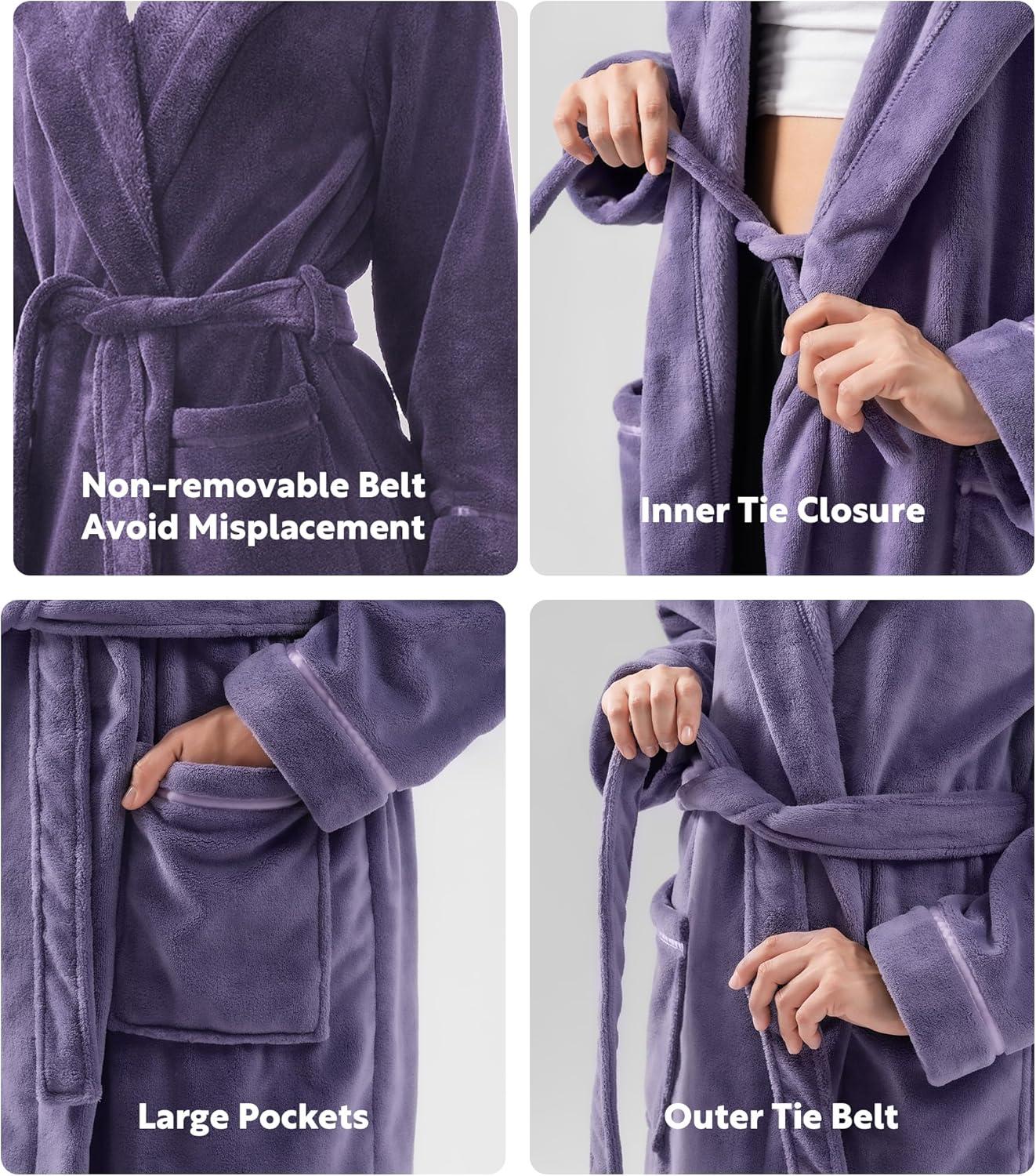 imageDAVID ARCHY Plush Robes for Women Warm Thick Fleece Fluffy Luxury Cozy Soft Hooded Bathrobe Winter House Full LengthBpurple Grey