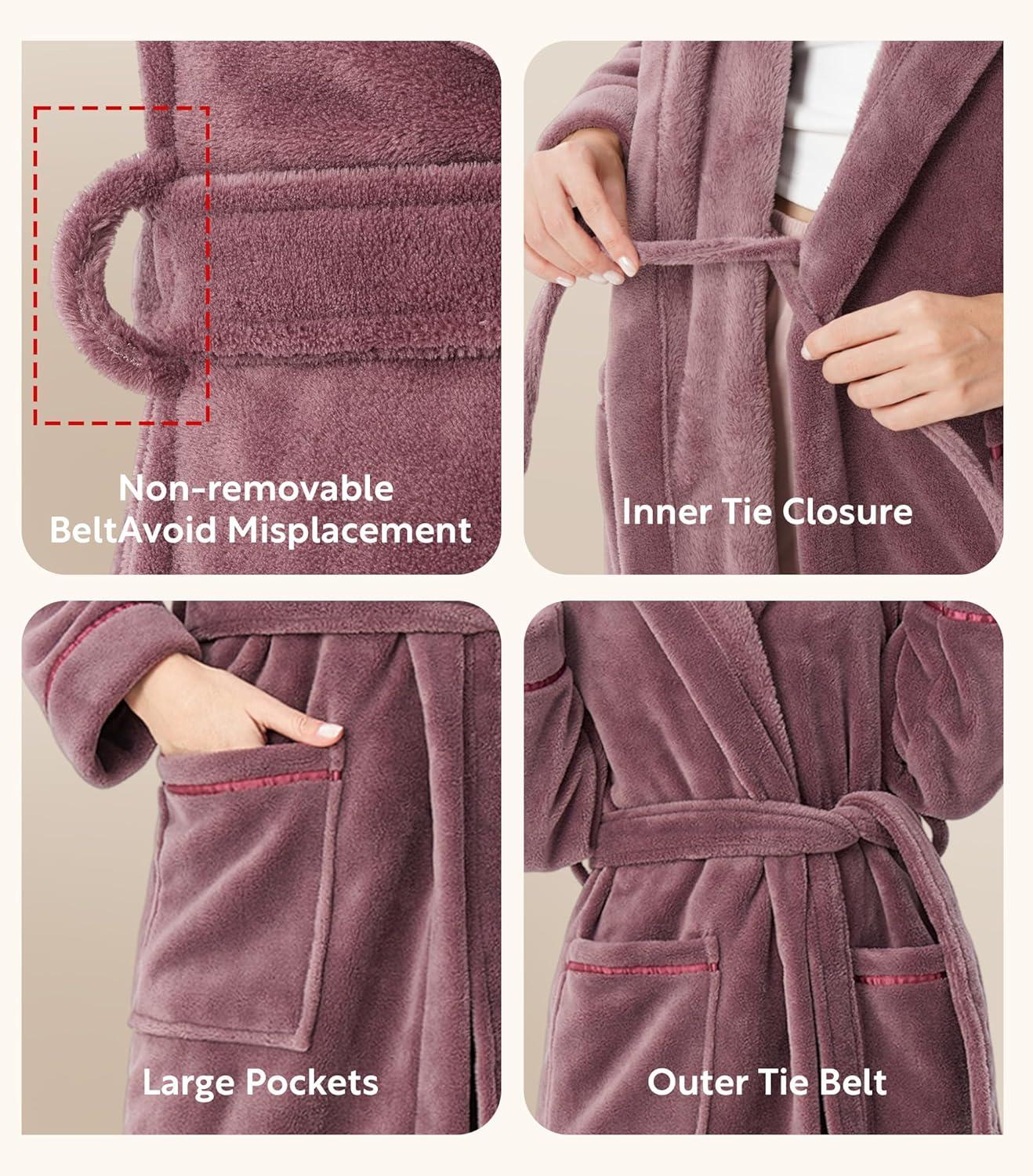 imageDAVID ARCHY Plush Robes for Women Warm Thick Fleece Fluffy Luxury Cozy Soft Hooded Bathrobe Winter House Full LengthBrose Purple