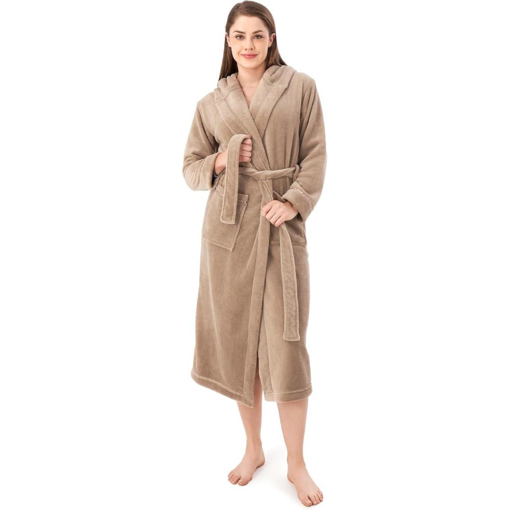 imageDAVID ARCHY Plush Robes for Women Warm Thick Fleece Fluffy Luxury Cozy Soft Hooded Bathrobe Winter House Full LengthBdesert Brown
