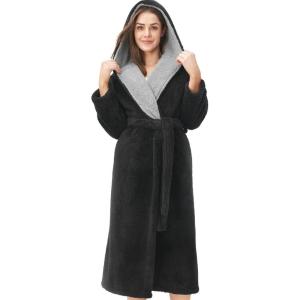 imageDAVID ARCHY Plush Robes for Women Warm Thick Fleece Fluffy Luxury Cozy Soft Hooded Bathrobe Winter House Full LengthAblack
