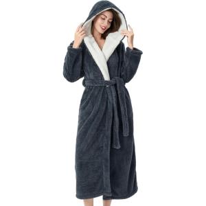 imageDAVID ARCHY Plush Robes for Women Warm Thick Fleece Fluffy Luxury Cozy Soft Hooded Bathrobe Winter House Full LengthAdark Gray