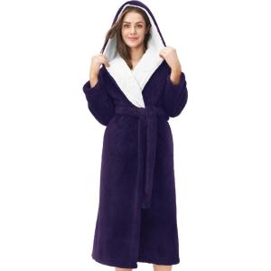 imageDAVID ARCHY Plush Robes for Women Warm Thick Fleece Fluffy Luxury Cozy Soft Hooded Bathrobe Winter House Full LengthAdeep Grape Purple