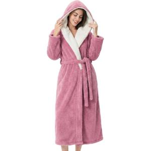 imageDAVID ARCHY Plush Robes for Women Warm Thick Fleece Fluffy Luxury Cozy Soft Hooded Bathrobe Winter House Full LengthAlight Purple