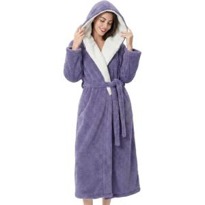 imageDAVID ARCHY Plush Robes for Women Warm Thick Fleece Fluffy Luxury Cozy Soft Hooded Bathrobe Winter House Full LengthApurple Grey
