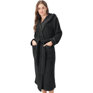 imageDAVID ARCHY Plush Robes for Women Warm Thick Fleece Fluffy Luxury Cozy Soft Hooded Bathrobe Winter House Full LengthBblack