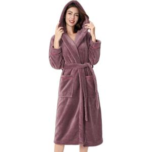 imageDAVID ARCHY Plush Robes for Women Warm Thick Fleece Fluffy Luxury Cozy Soft Hooded Bathrobe Winter House Full LengthBrose Purple