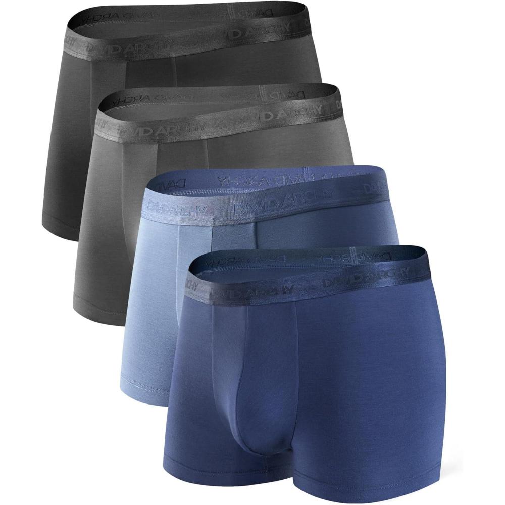 imageDAVID ARCHY Mens Underwear Ultra Soft Modal Support Pouch Trunks Moisture Wicking Boxer Briefs for Men MultipackFour Colorsno Fly