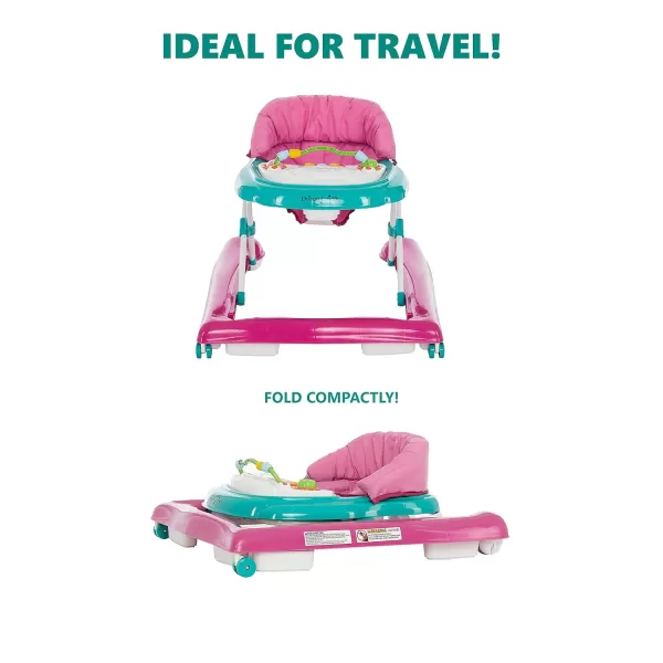 2-in-1 Ava Baby Walker, Easy Convertible Baby Walker, Walk Behind, Height Adjustable Seat, Added Back Support, Detachable-Toy Slate, Teal Pink