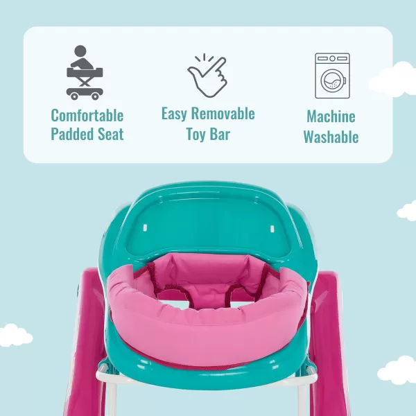 2-in-1 Ava Baby Walker, Easy Convertible Baby Walker, Walk Behind, Height Adjustable Seat, Added Back Support, Detachable-Toy Slate, Teal Pink