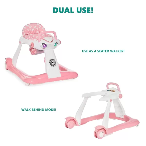 2-in-1 Charlie Baby Walker, Easy Convertible Baby Walker, Walk Behind, Height Adjustable, Speed Adjusting Wheels, 360-degree Rotating Seat, Pink