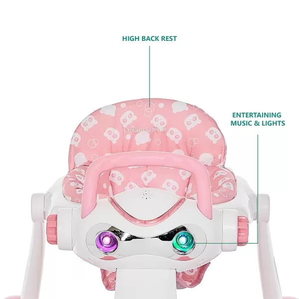 2-in-1 Charlie Baby Walker, Easy Convertible Baby Walker, Walk Behind, Height Adjustable, Speed Adjusting Wheels, 360-degree Rotating Seat, Pink