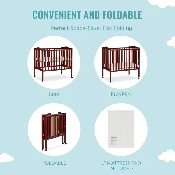 2-in-1 Lightweight Folding Portable Stationary Side Crib in Espresso, Greenguard Gold Certified, Baby Crib to Playpen, Folds Flat for Storage, Locking Wheels