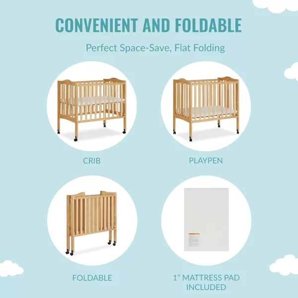 2-in-1 Lightweight Folding Portable Stationary Side Crib in Espresso, Greenguard Gold Certified, Baby Crib to Playpen, Folds Flat for Storage, Locking Wheels