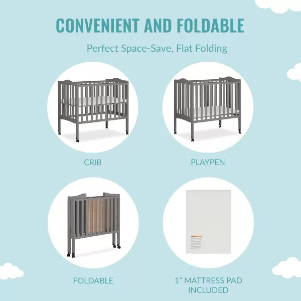 2-in-1 Lightweight Folding Portable Stationary Side Crib in Espresso, Greenguard Gold Certified, Baby Crib to Playpen, Folds Flat for Storage, Locking Wheels