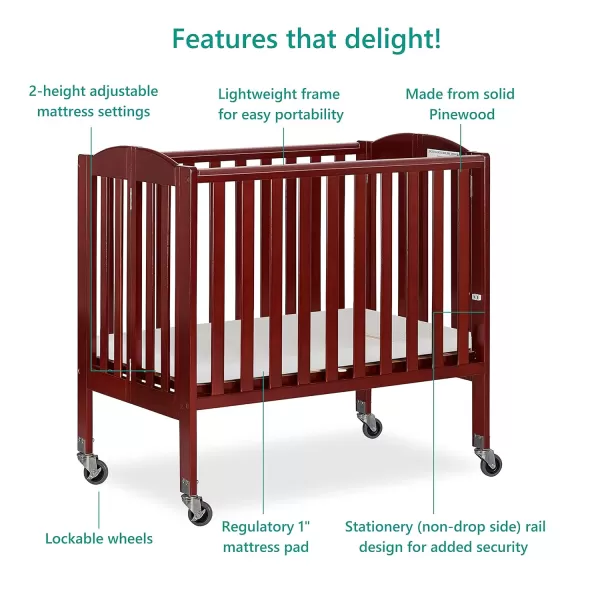 2 in 1 Portable Folding Stationary Side Crib in Cherry, Greenguard Gold Certified , 2 Piece Set