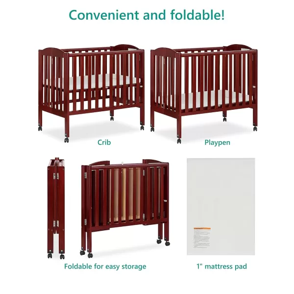 2 in 1 Portable Folding Stationary Side Crib in Cherry, Greenguard Gold Certified , 2 Piece Set