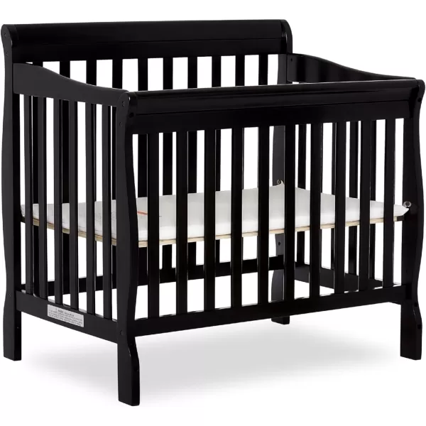 Aden 4-in-1 Convertible Mini Crib In Black, Greenguard Gold Certified, Non-Toxic Finish, New Zealand Pinewood, With 3 Mattress Height Settings