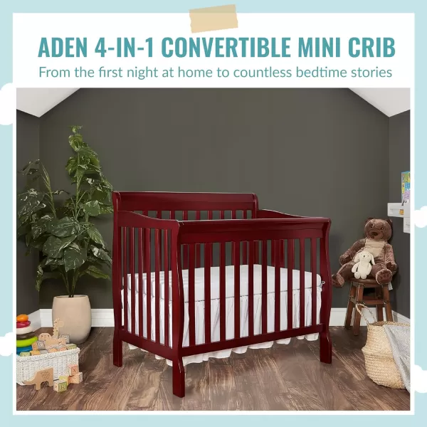 Aden 4-in-1 Convertible Mini Crib In Black, Greenguard Gold Certified, Non-Toxic Finish, New Zealand Pinewood, With 3 Mattress Height Settings