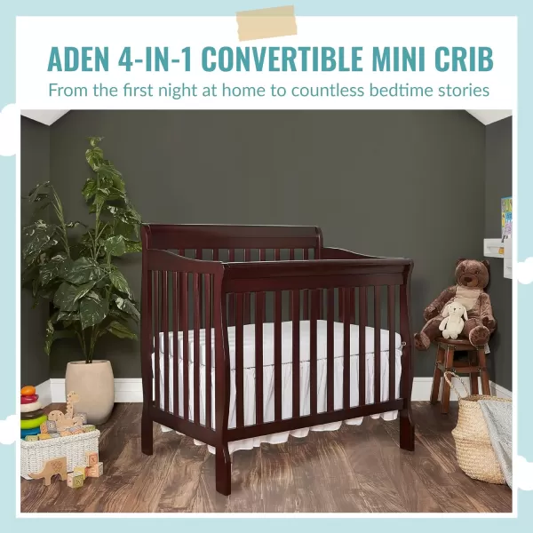 Aden 4-in-1 Convertible Mini Crib In Black, Greenguard Gold Certified, Non-Toxic Finish, New Zealand Pinewood, With 3 Mattress Height Settings