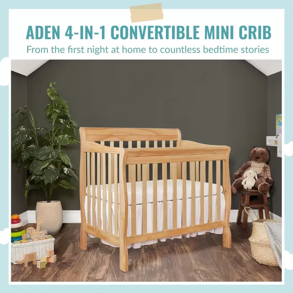 Aden 4-in-1 Convertible Mini Crib In Black, Greenguard Gold Certified, Non-Toxic Finish, New Zealand Pinewood, With 3 Mattress Height Settings