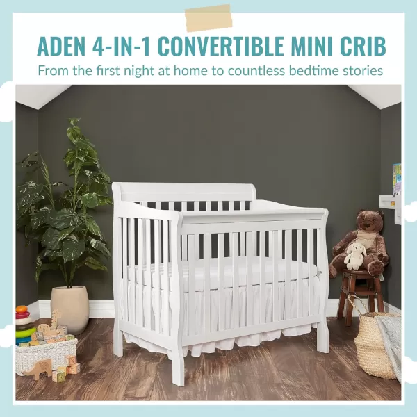 Aden 4-in-1 Convertible Mini Crib In Black, Greenguard Gold Certified, Non-Toxic Finish, New Zealand Pinewood, With 3 Mattress Height Settings