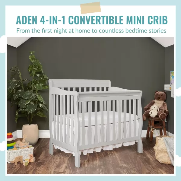 Aden 4-in-1 Convertible Mini Crib In Black, Greenguard Gold Certified, Non-Toxic Finish, New Zealand Pinewood, With 3 Mattress Height Settings