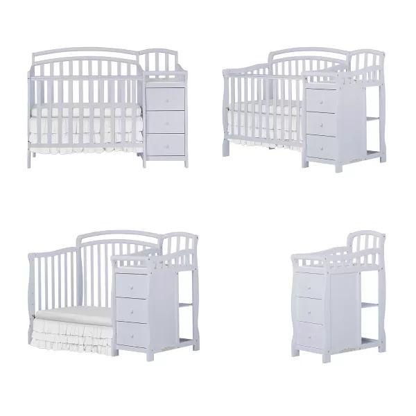 Casco 3-In-1 Mini Crib And Changing Table In White, Convertible Crib, Made Of Pinewood, Three Position Adjustable Mattress Height Settings