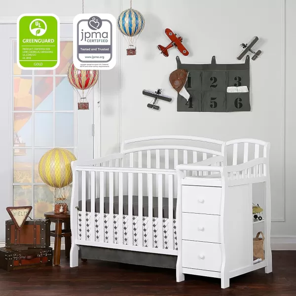 Casco 3-In-1 Mini Crib And Changing Table In White, Convertible Crib, Made Of Pinewood, Three Position Adjustable Mattress Height Settings