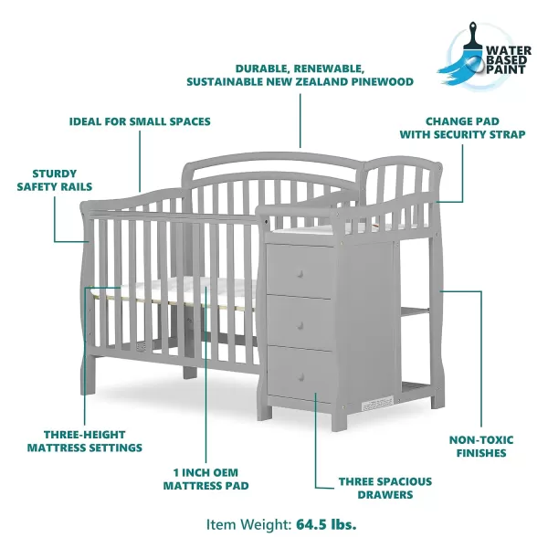 Casco 3-In-1 Mini Crib And Changing Table In White, Convertible Crib, Made Of Pinewood, Three Position Adjustable Mattress Height Settings