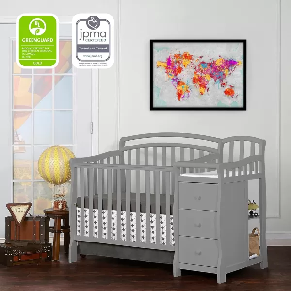 Casco 3-In-1 Mini Crib And Changing Table In White, Convertible Crib, Made Of Pinewood, Three Position Adjustable Mattress Height Settings