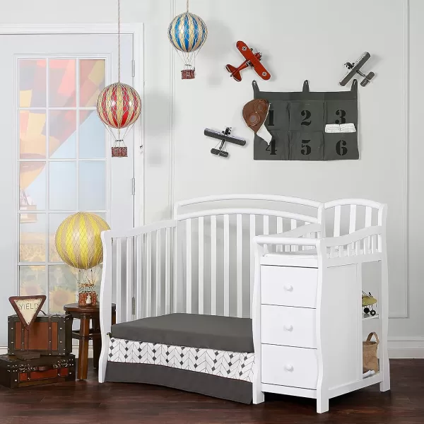 Casco 3-In-1 Mini Crib And Changing Table In White, Convertible Crib, Made Of Pinewood, Three Position Adjustable Mattress Height Settings