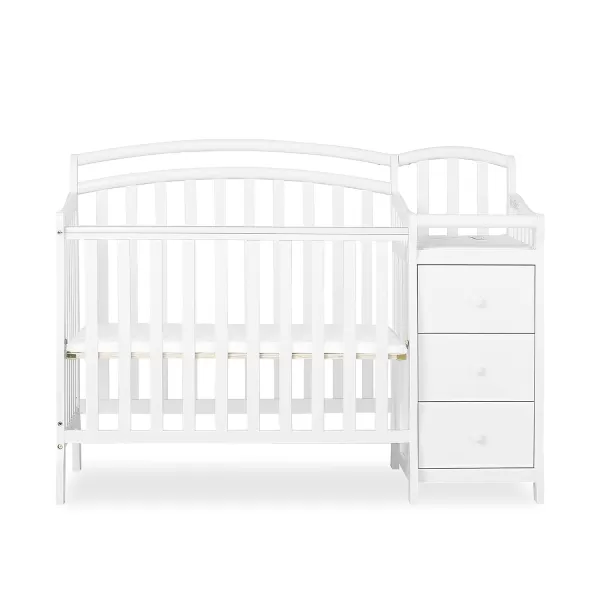 Casco 3-In-1 Mini Crib And Changing Table In White, Convertible Crib, Made Of Pinewood, Three Position Adjustable Mattress Height Settings