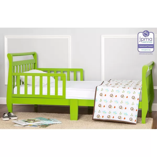 Classic Sleigh Toddler Bed in Lime Green, JPMA Certified, Comes with Safety Rails, Non-Toxic Finishes, Low to Floor Design, Wooden Nursery Furniture