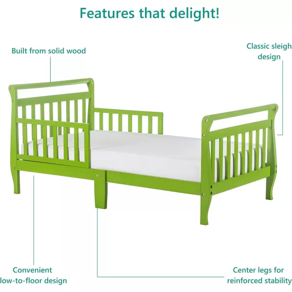 Classic Sleigh Toddler Bed in Lime Green, JPMA Certified, Comes with Safety Rails, Non-Toxic Finishes, Low to Floor Design, Wooden Nursery Furniture