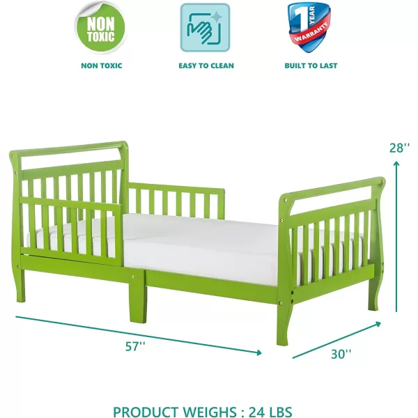 Classic Sleigh Toddler Bed in Lime Green, JPMA Certified, Comes with Safety Rails, Non-Toxic Finishes, Low to Floor Design, Wooden Nursery Furniture