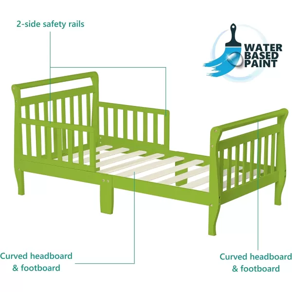 Classic Sleigh Toddler Bed in Lime Green, JPMA Certified, Comes with Safety Rails, Non-Toxic Finishes, Low to Floor Design, Wooden Nursery Furniture