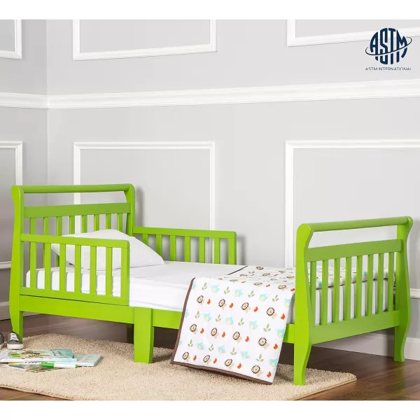 Classic Sleigh Toddler Bed in Lime Green, JPMA Certified, Comes with Safety Rails, Non-Toxic Finishes, Low to Floor Design, Wooden Nursery Furniture