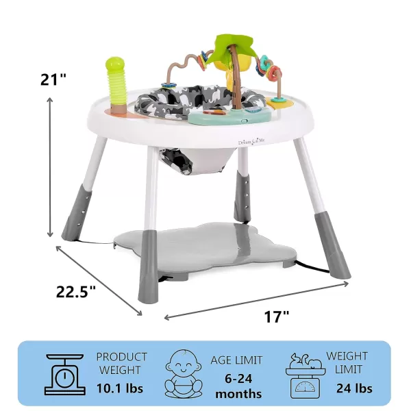 Curio Sit N Seek Baby Activity Center in Grey, 2 in 1 Activity Center and Play Table with 3 Detachable Toys and Music, 3 Level Height Adjustable Positions Activity Center for Baby