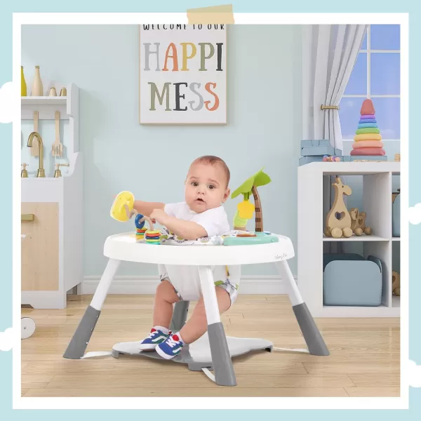 Curio Sit N Seek Baby Activity Center in Grey, 2 in 1 Activity Center and Play Table with 3 Detachable Toys and Music, 3 Level Height Adjustable Positions Activity Center for Baby