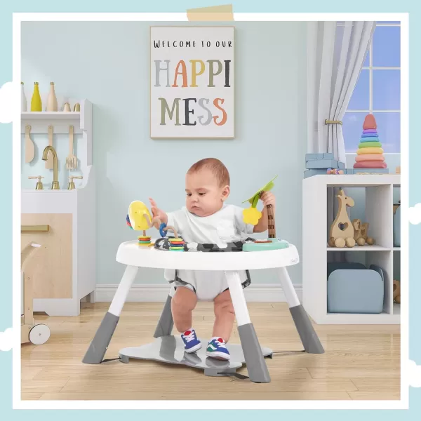 Curio Sit N Seek Baby Activity Center in Grey, 2 in 1 Activity Center and Play Table with 3 Detachable Toys and Music, 3 Level Height Adjustable Positions Activity Center for Baby