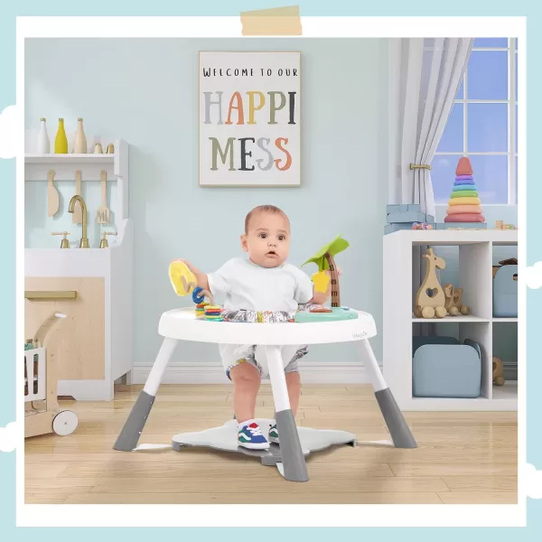 Curio Sit N Seek Baby Activity Center in Grey, 2 in 1 Activity Center and Play Table with 3 Detachable Toys and Music, 3 Level Height Adjustable Positions Activity Center for Baby