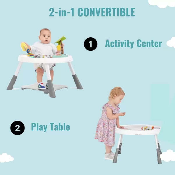 Curio Sit N Seek Baby Activity Center in Grey, 2 in 1 Activity Center and Play Table with 3 Detachable Toys and Music, 3 Level Height Adjustable Positions Activity Center for Baby